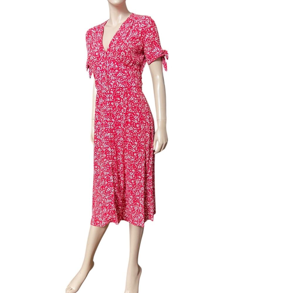 Rouje Laura Midi Dress Red Floral Print Sz 36 Short Sleeves V-Neck 100% Viscose - Picture 6 of 16